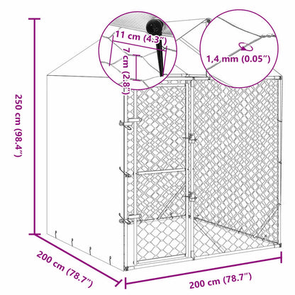 Outdoor Dog Kennel With Roof Silver Galvanised Steel