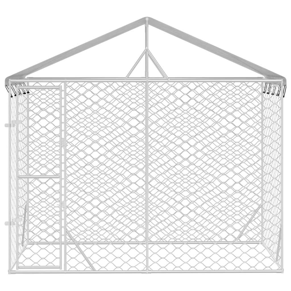 Outdoor Dog Kennel With Roof Silver Galvanised Steel