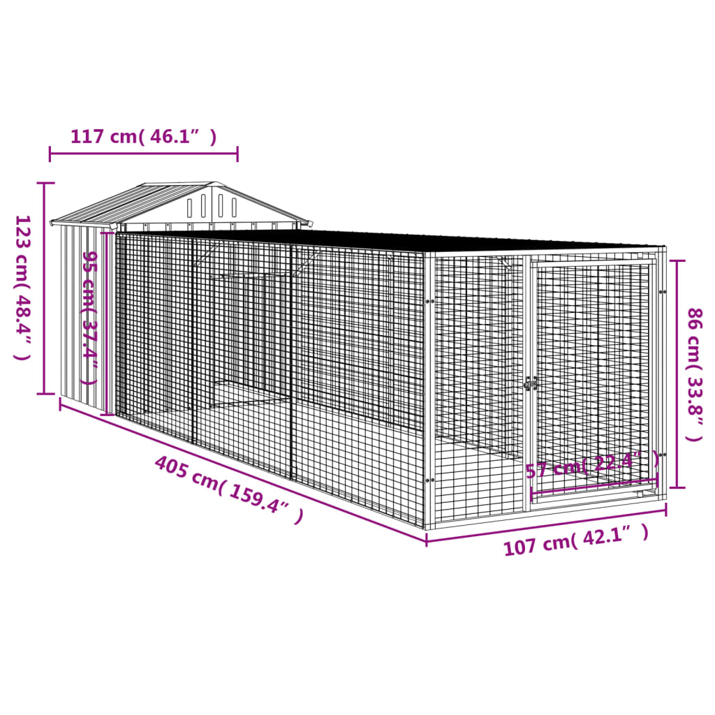 Chicken Cage With Run Galvanised Steel