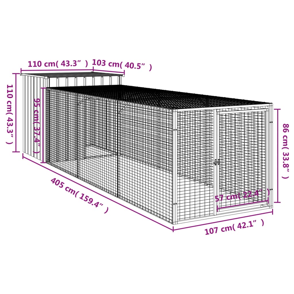 Chicken Cage With Run Galvanised Steel