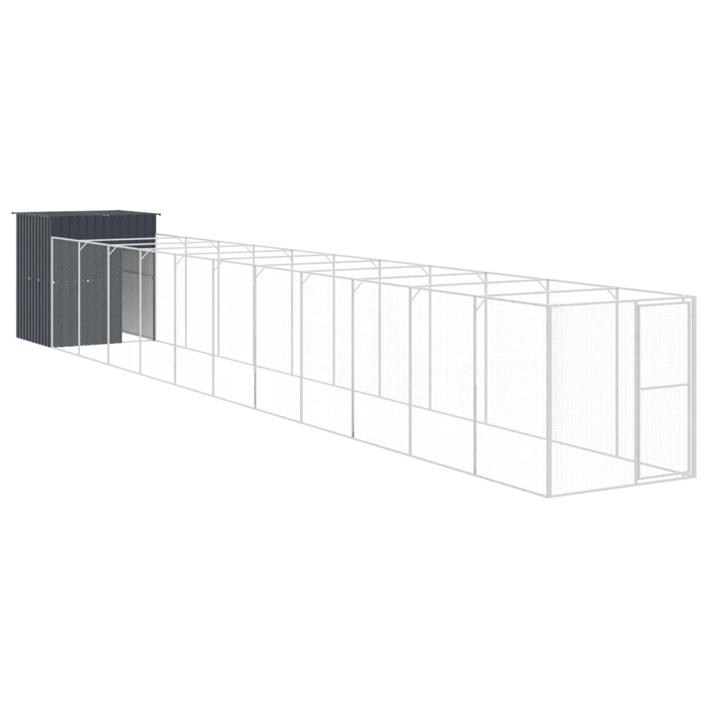 Dog House With Run Galvanised Steel