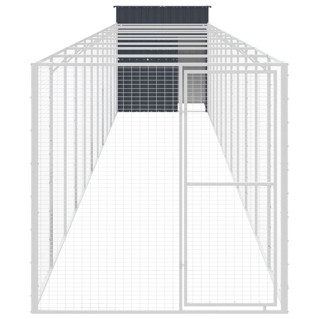 Dog House With Run Galvanised Steel