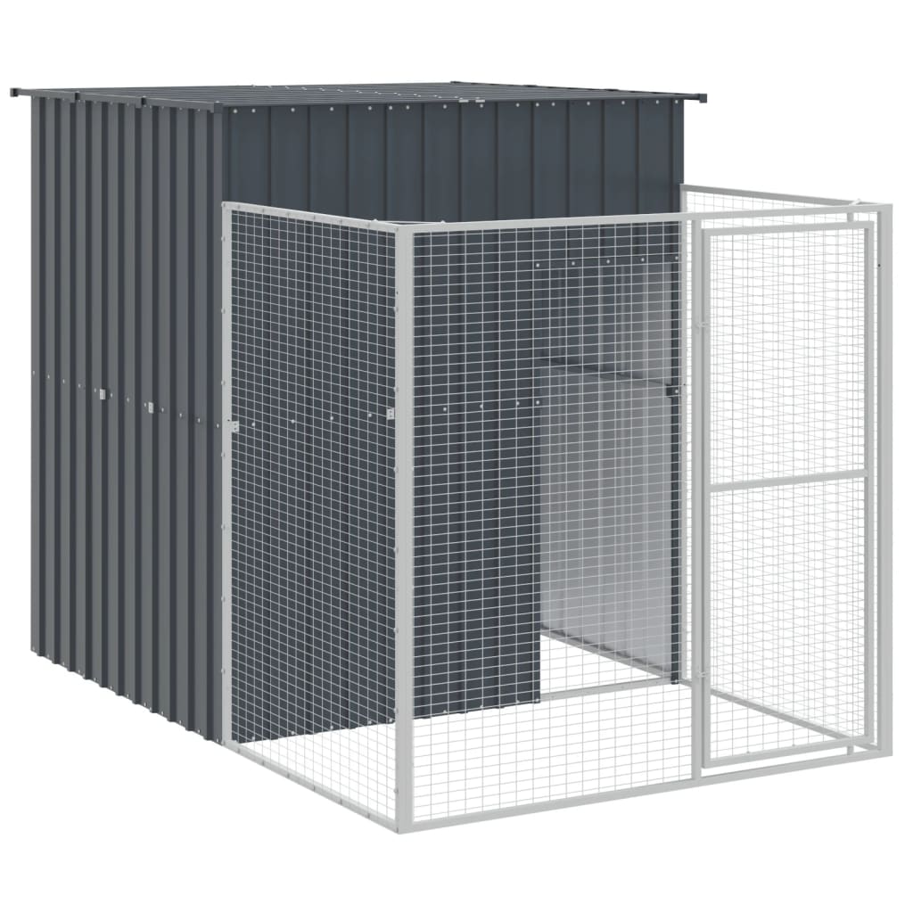 Dog House With Run Galvanised Steel