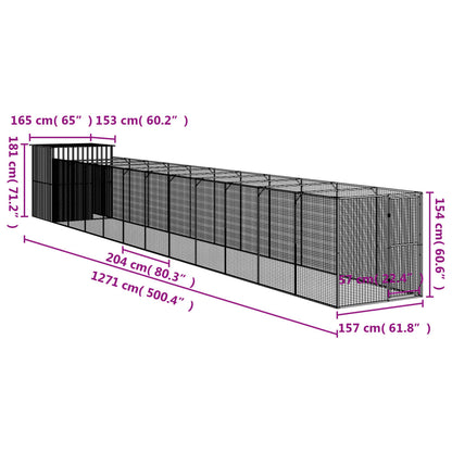 Dog House With Run Galvanised Steel