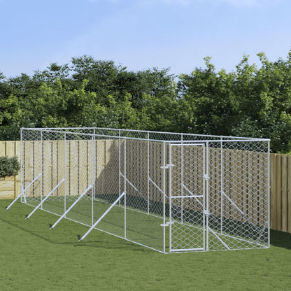 Outdoor Dog Kennel Silver Galvanised Steel