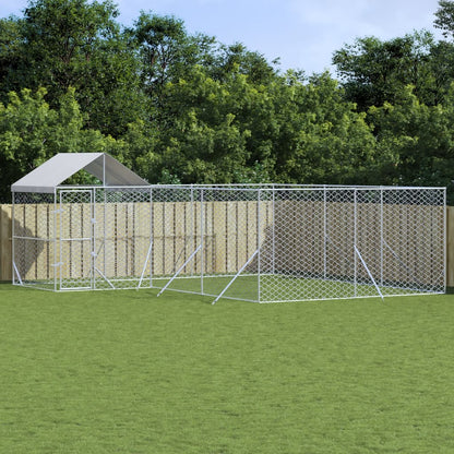 Outdoor Dog Kennel With Roof Silver Galvanised Steel