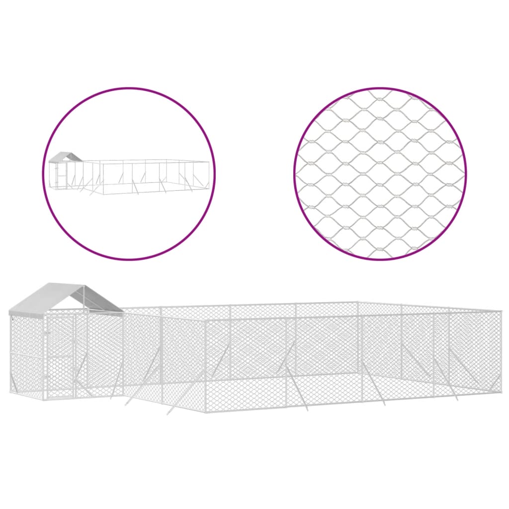 Outdoor Dog Kennel With Roof Silver Galvanised Steel