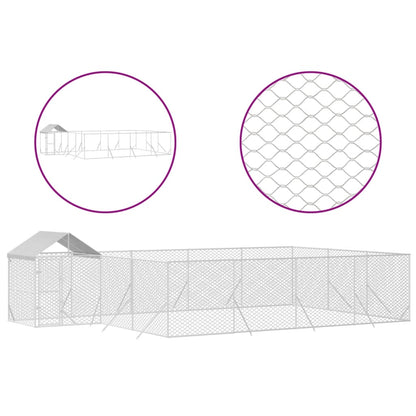 Outdoor Dog Kennel With Roof Silver Galvanised Steel