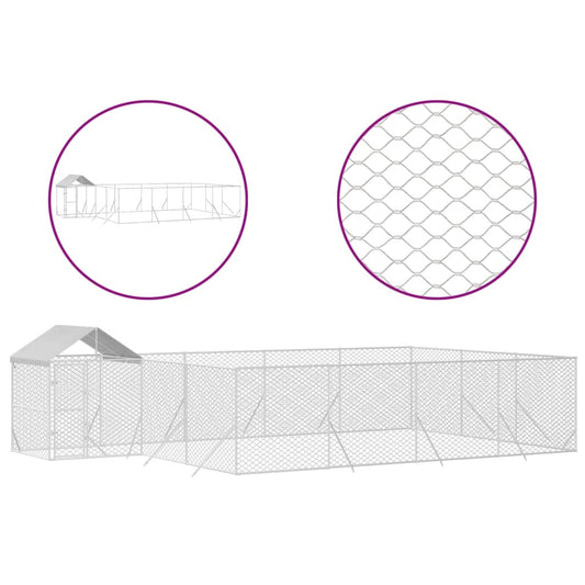 Outdoor Dog Kennel With Roof Silver Galvanised Steel