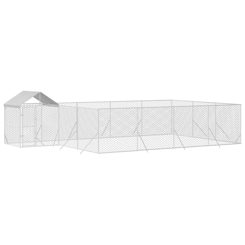 Outdoor Dog Kennel With Roof Silver Galvanised Steel