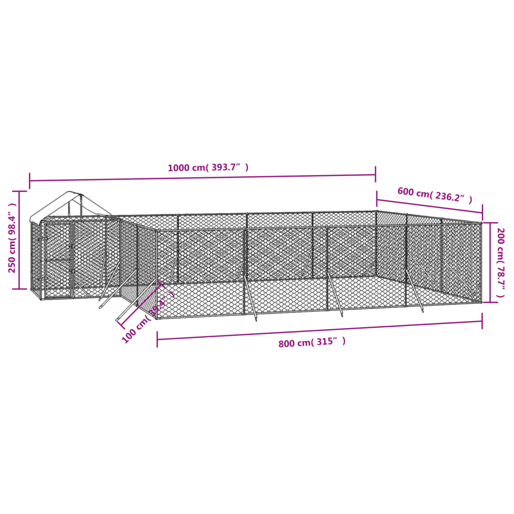 Outdoor Dog Kennel With Roof Silver Galvanised Steel