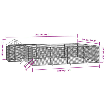 Outdoor Dog Kennel With Roof Silver Galvanised Steel