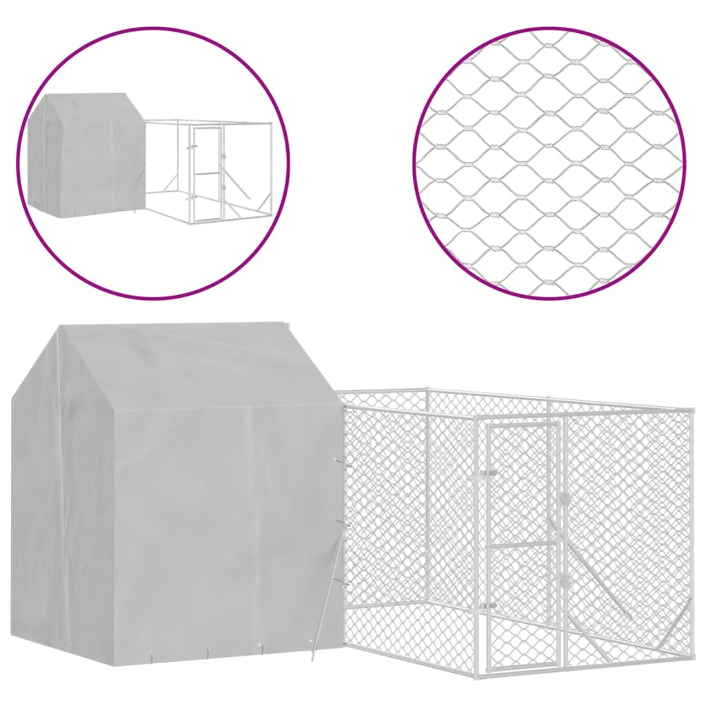 Outdoor Dog Kennel With Roof Silver Galvanised Steel