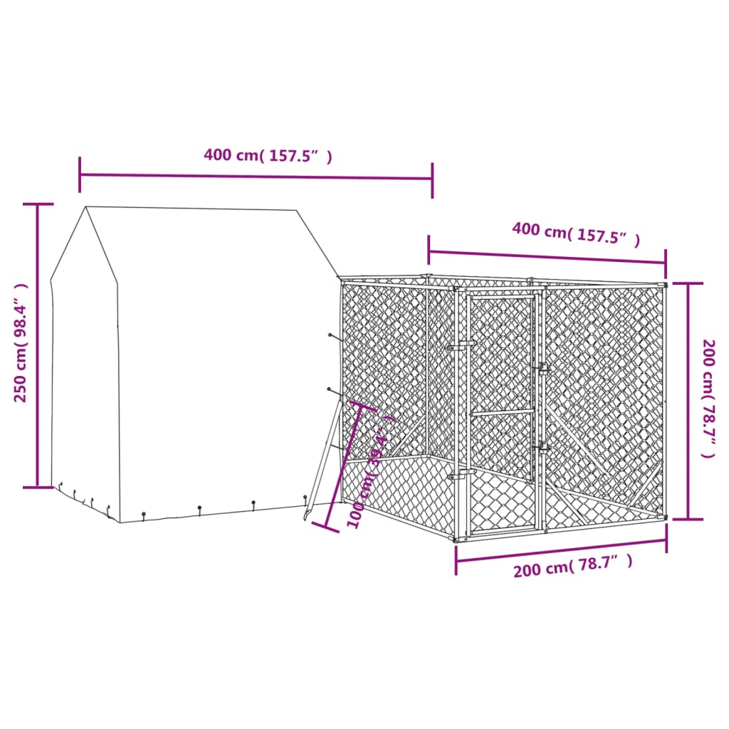 Outdoor Dog Kennel With Roof Silver Galvanised Steel