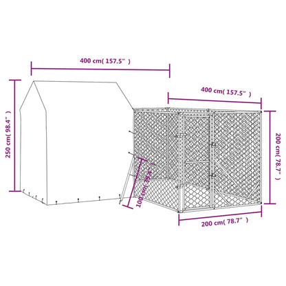 Outdoor Dog Kennel With Roof Silver Galvanised Steel