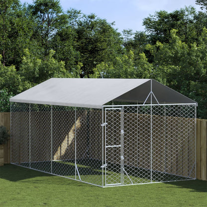 Outdoor Dog Kennel With Roof Silver Galvanised Steel