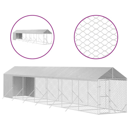 Outdoor Dog Kennel With Roof Silver Galvanised Steel