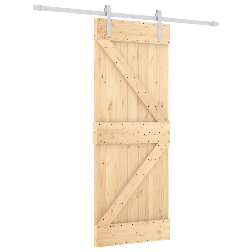 Sliding Door With Hardware Set 80X210 Cm Solid Wood Pine
