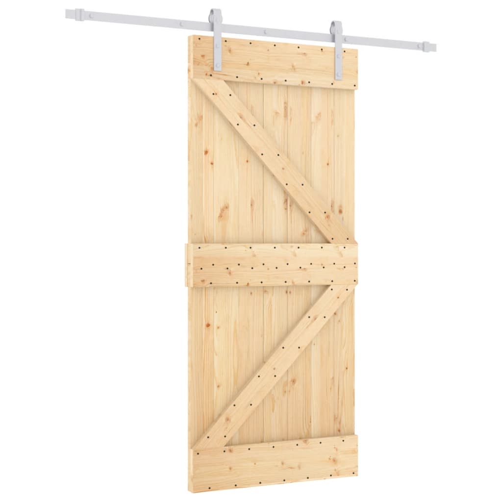 Sliding Door With Hardware Set 90X210 Cm Solid Wood Pine