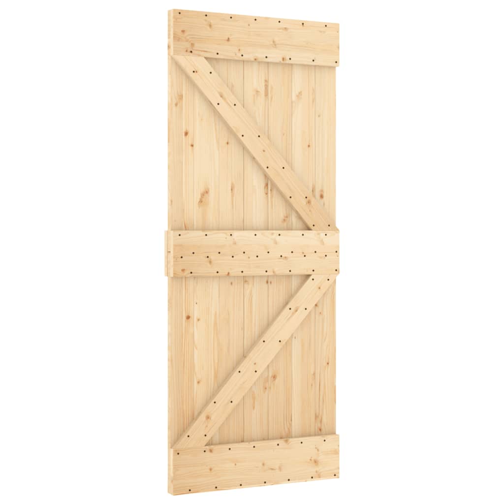 Sliding Door With Hardware Set 90X210 Cm Solid Wood Pine