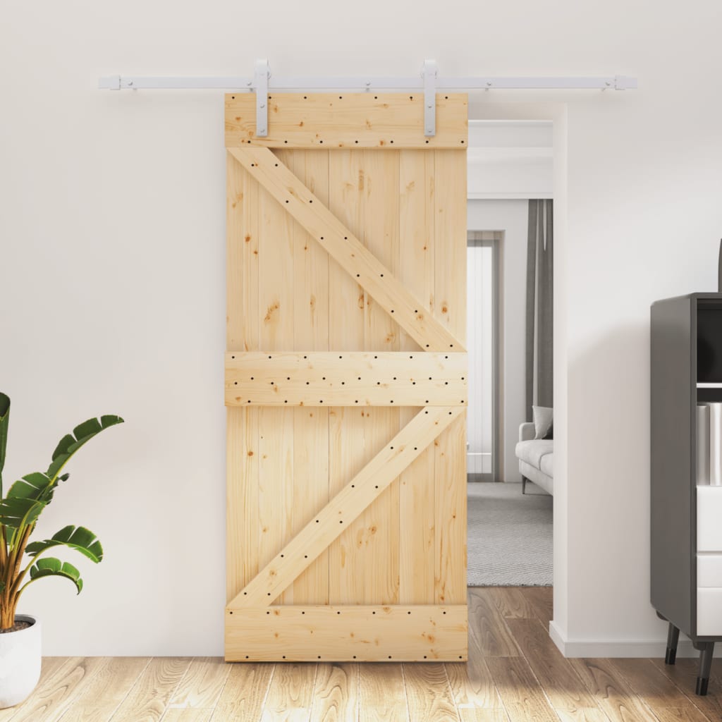 Sliding Door With Hardware Set 90X210 Cm Solid Wood Pine