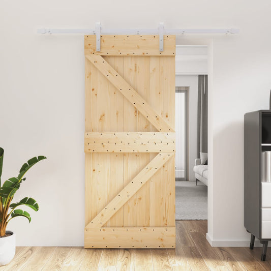 Sliding Door With Hardware Set 90X210 Cm Solid Wood Pine