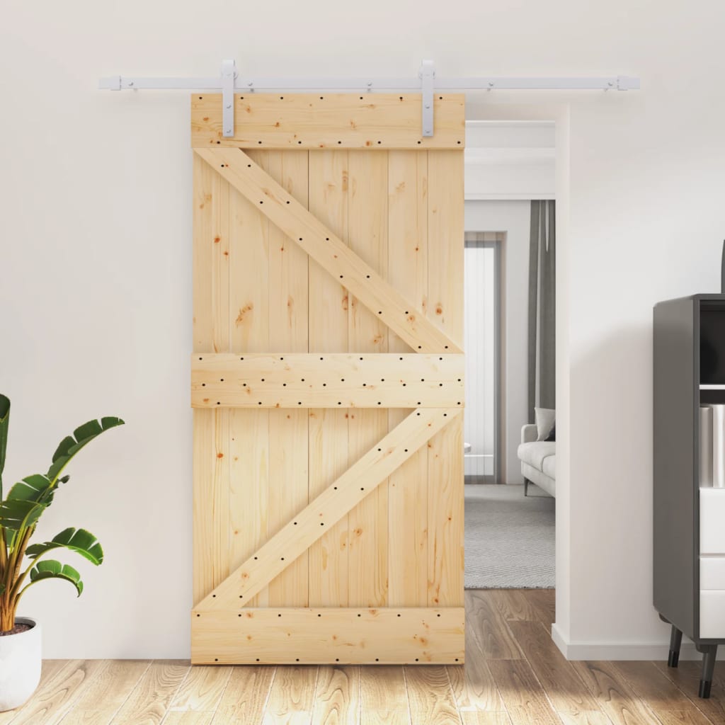 Sliding Door With Hardware Set 100X210 Cm Solid Wood Pine