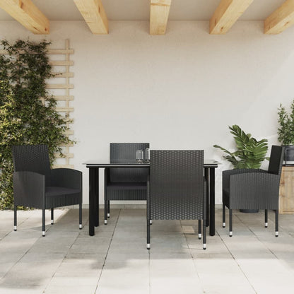 5 Piece Garden Dining Set Black Poly Rattan And Steel