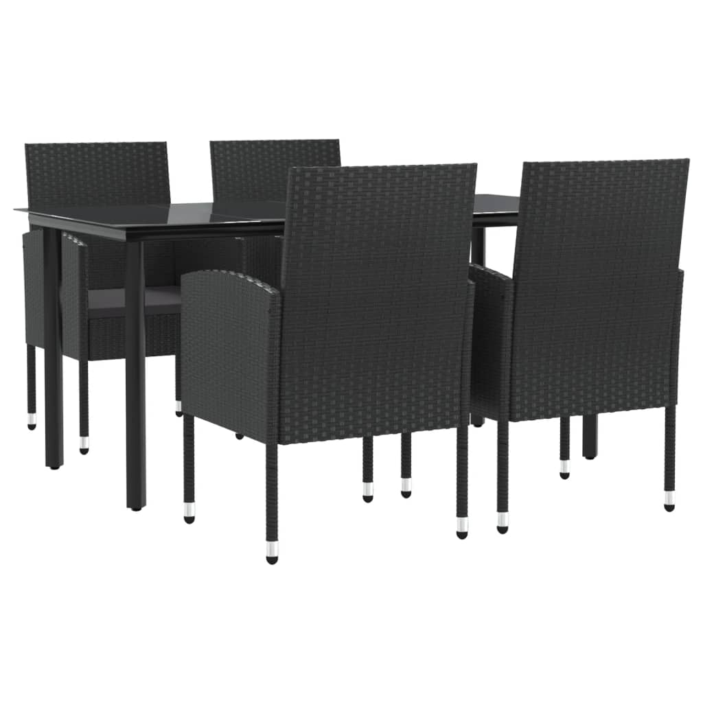 5 Piece Garden Dining Set Black Poly Rattan And Steel