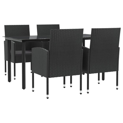 5 Piece Garden Dining Set Black Poly Rattan And Steel