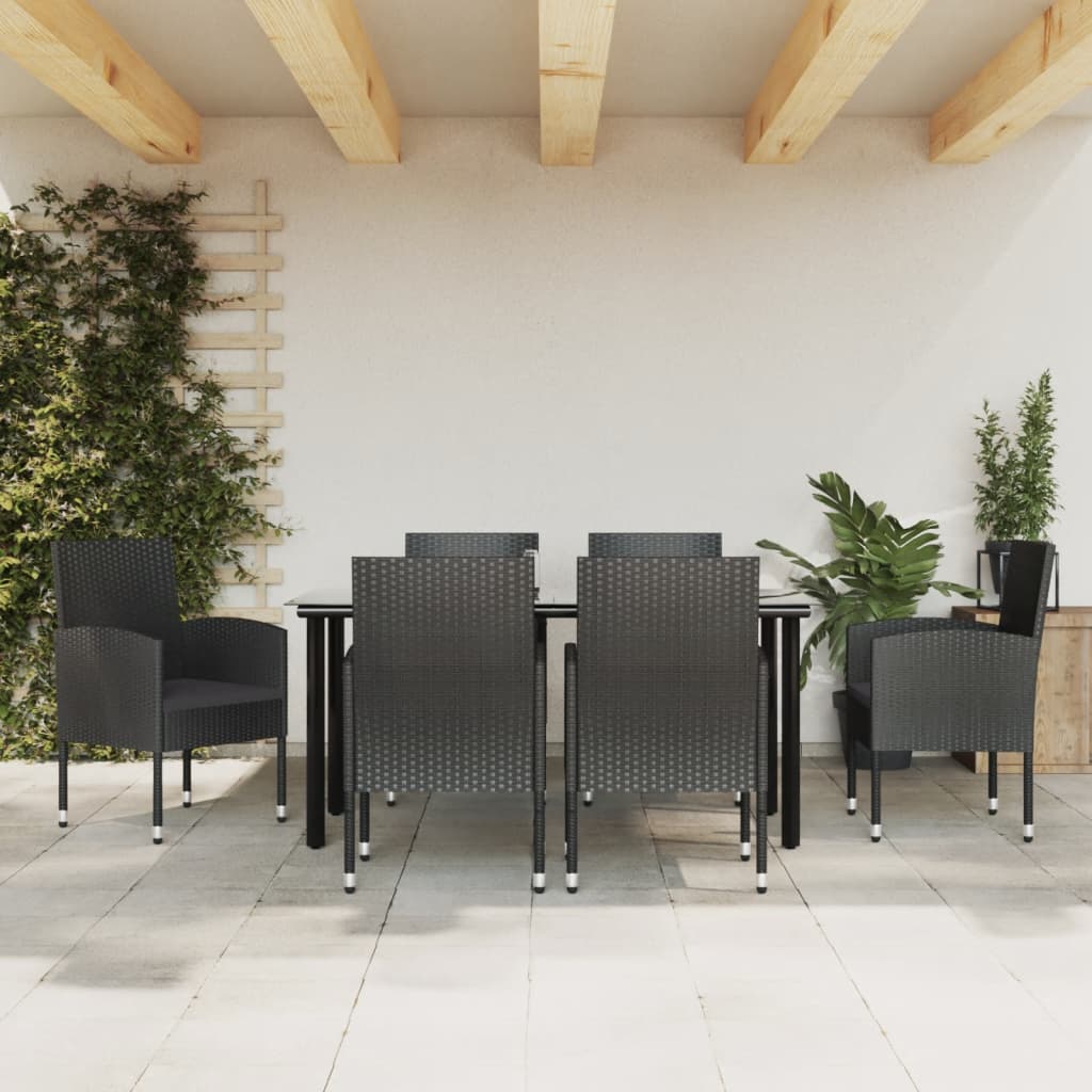 5 Piece Garden Dining Set Black Poly Rattan And Steel