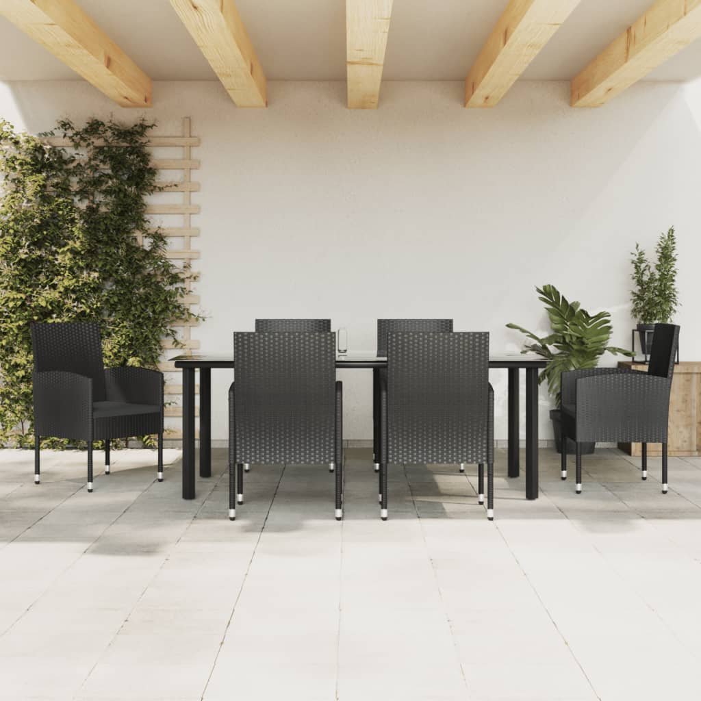 5 Piece Garden Dining Set Black Poly Rattan And Steel