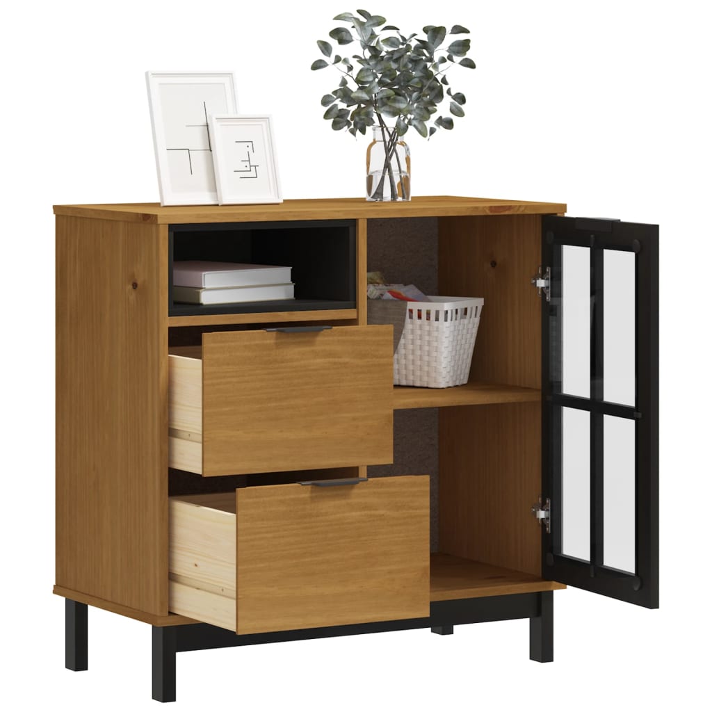 Sideboard With Glass Door Flam 80X40X80 Cm Solid Wood Pine