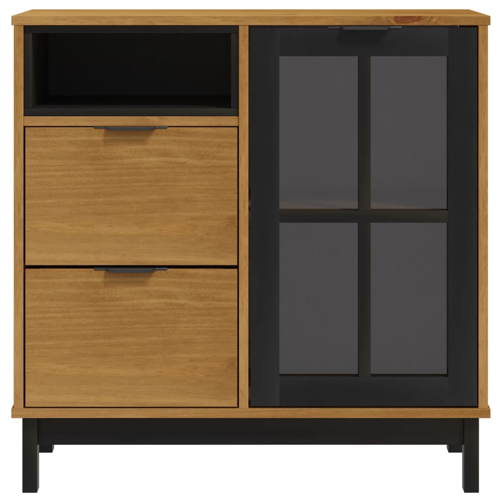 Sideboard With Glass Door Flam 80X40X80 Cm Solid Wood Pine