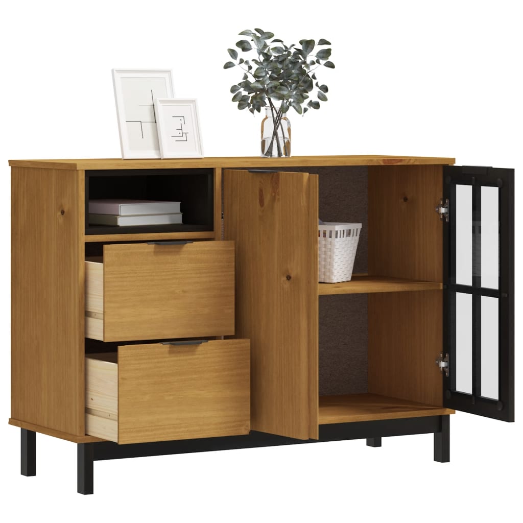 Sideboard With Glass Door Flam 110X40X80 Cm Solid Wood Pine