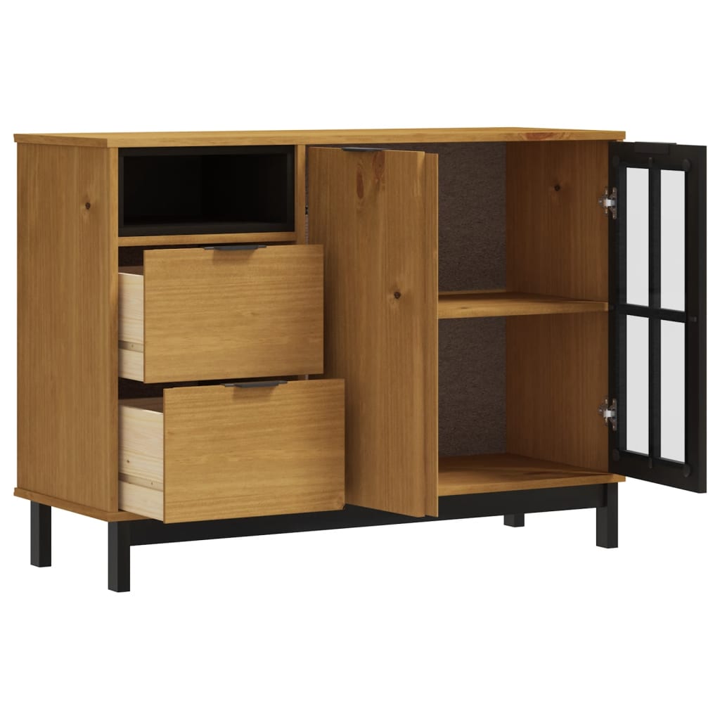 Sideboard With Glass Door Flam 110X40X80 Cm Solid Wood Pine