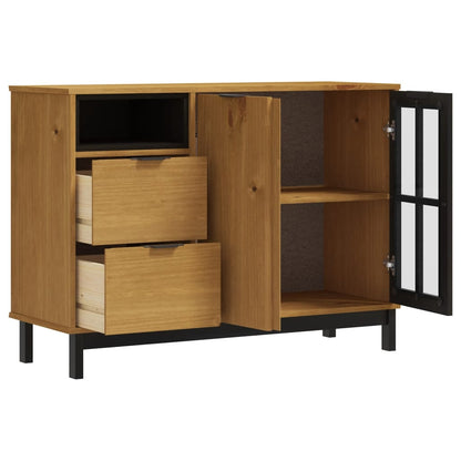 Sideboard With Glass Door Flam 110X40X80 Cm Solid Wood Pine