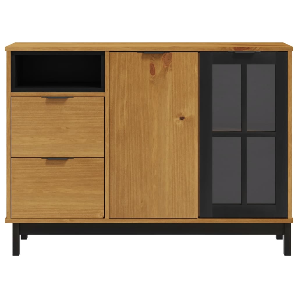 Sideboard With Glass Door Flam 110X40X80 Cm Solid Wood Pine