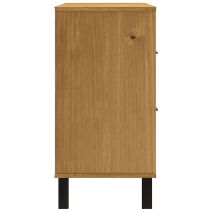 Sideboard With Glass Door Flam 110X40X80 Cm Solid Wood Pine