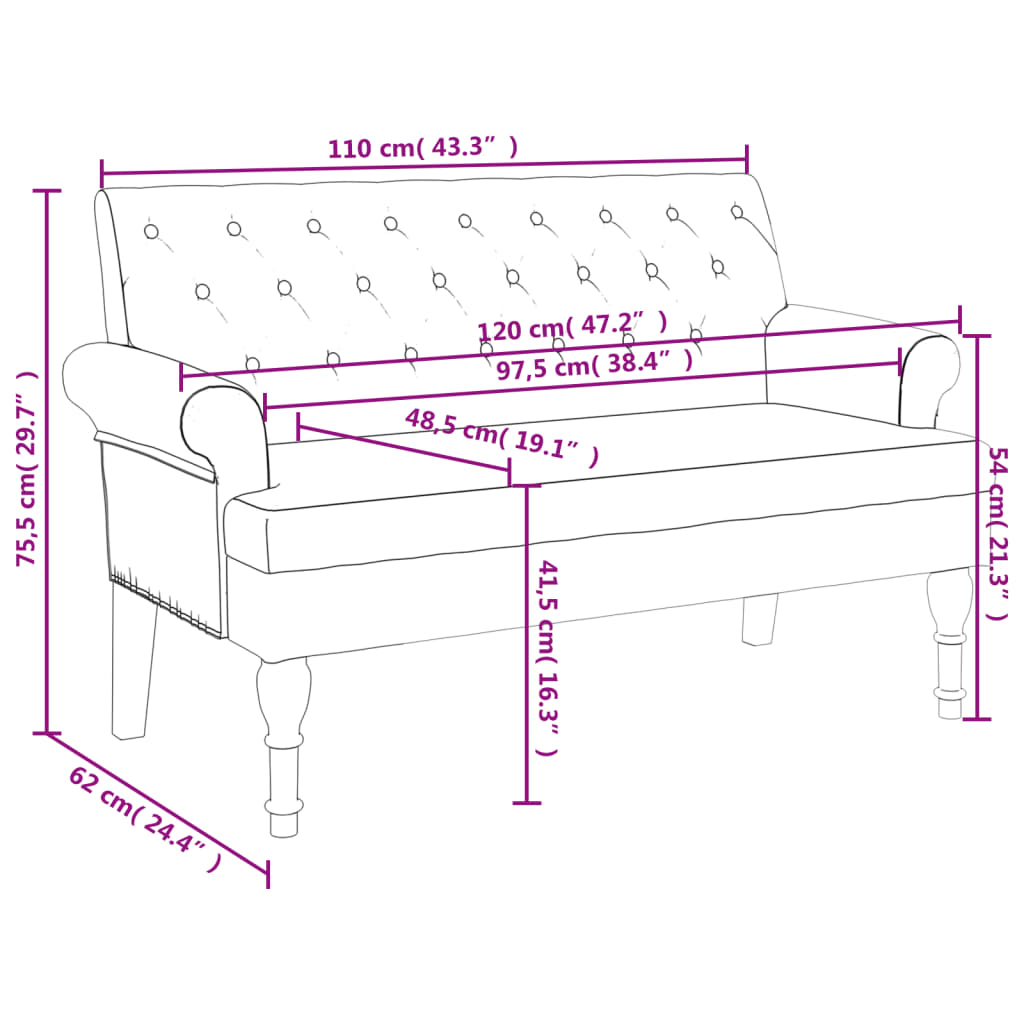 Bench With Backrest 120X62X75.5 Cm