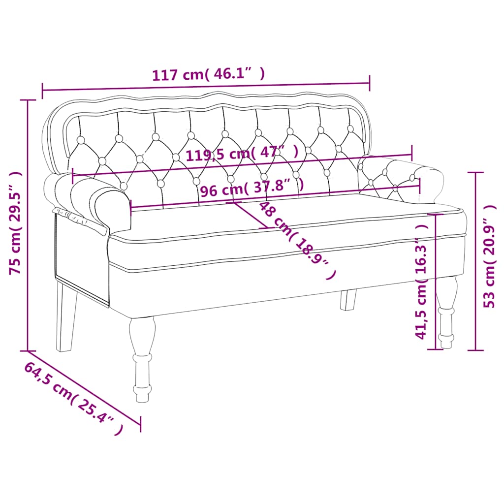 Bench With Backrest 119.5X64.5X75 Cm Velvet