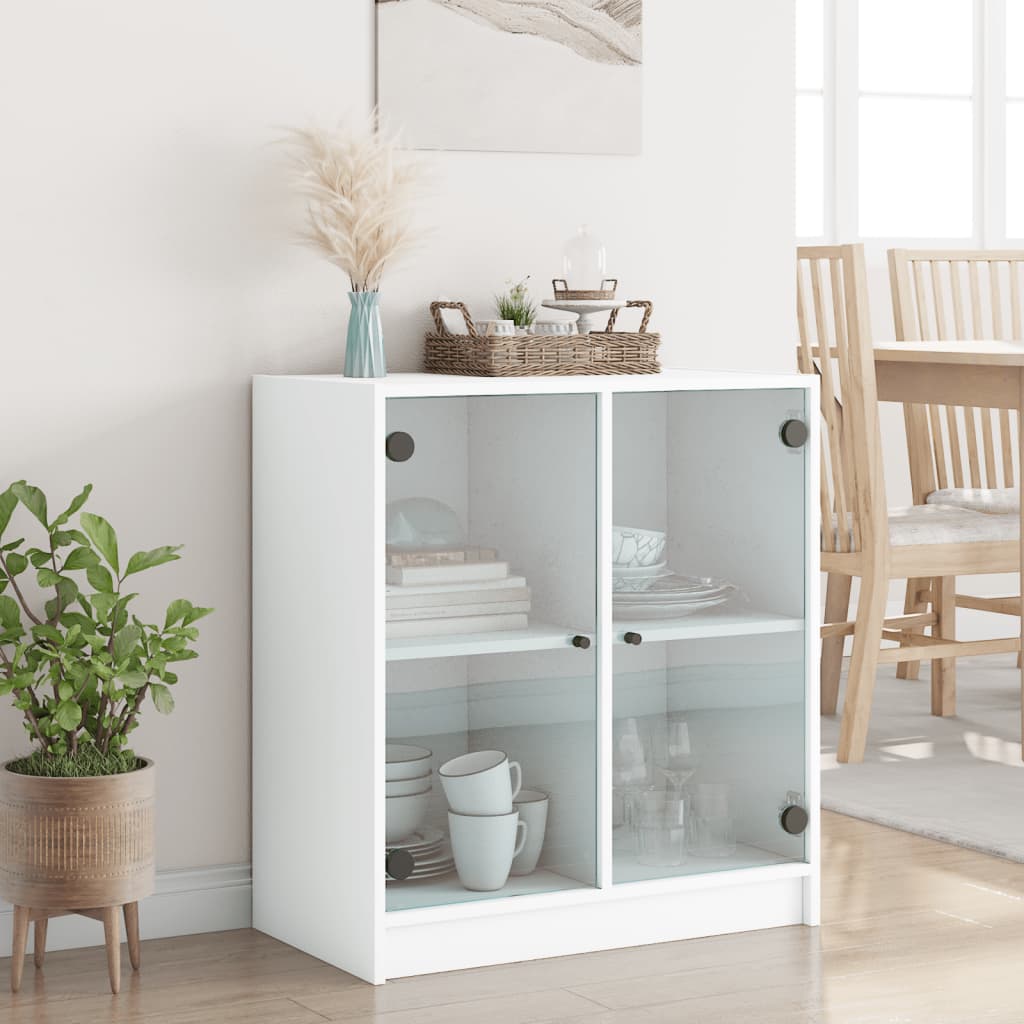 Side Cabinet With Glass Doors 68X37X75.5 Cm