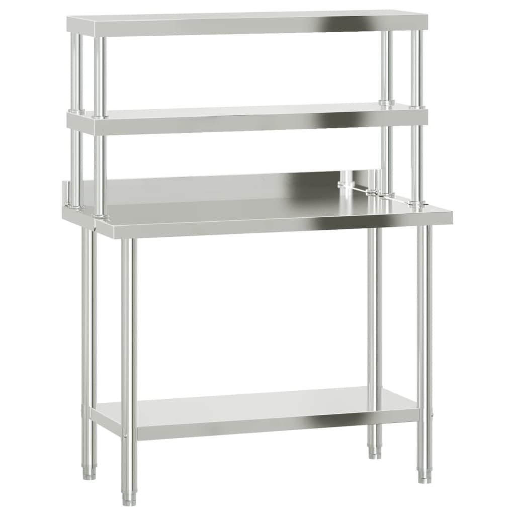 Kitchen Work Table With Overshelf 110X55X150 Cm Stainless Steel