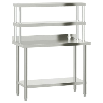 Kitchen Work Table With Overshelf 110X55X150 Cm Stainless Steel