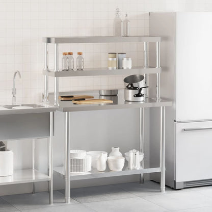 Kitchen Work Table With Overshelf 110X55X150 Cm Stainless Steel