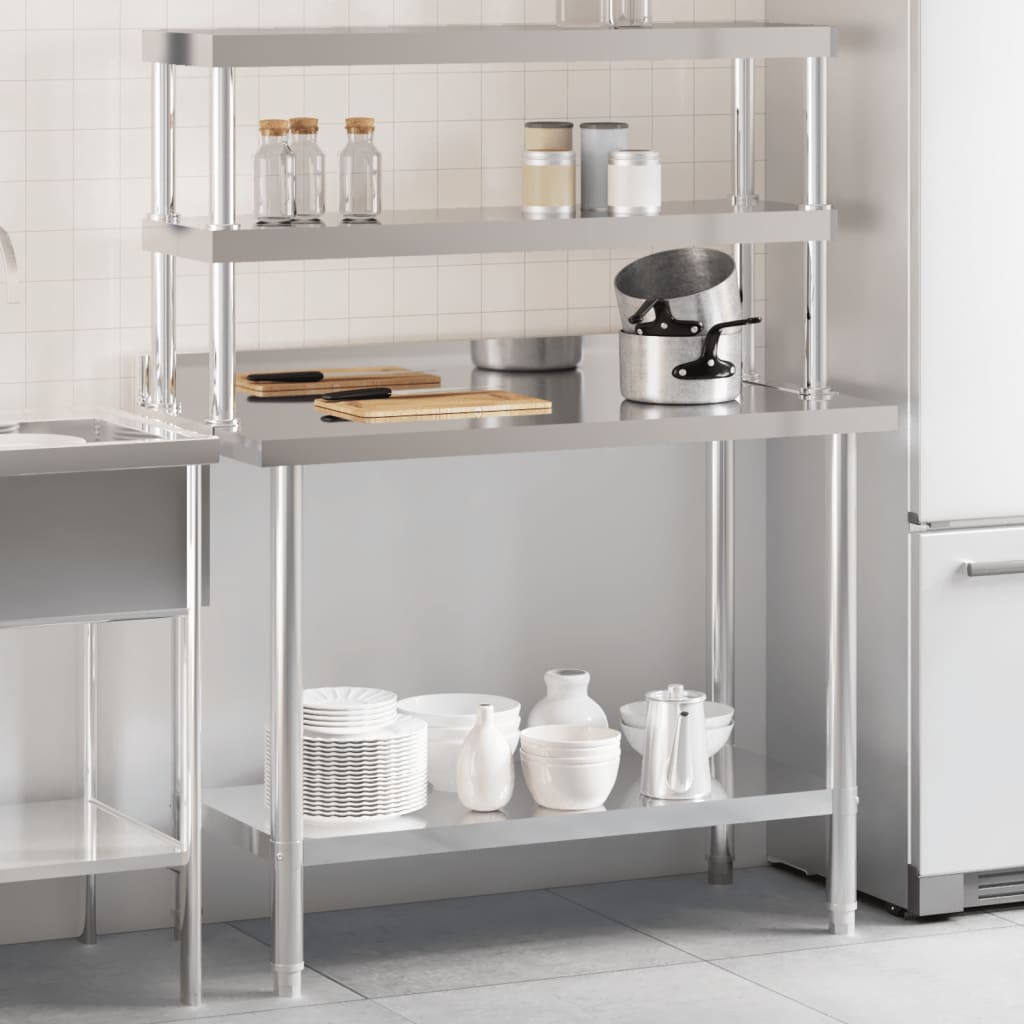 Kitchen Work Table With Overshelf 110X55X150 Cm Stainless Steel