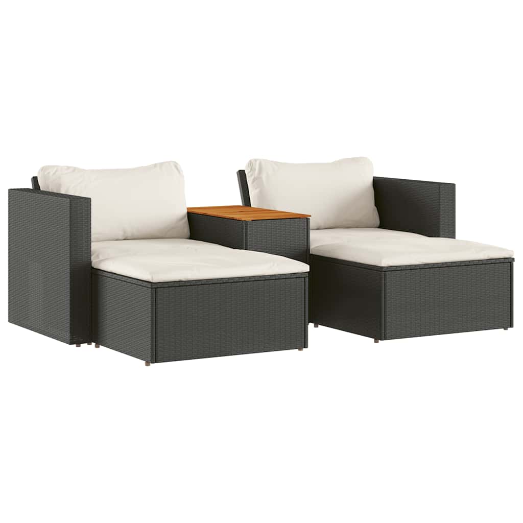5 Piece Garden Sofa Set With Cushions Poly Rattan Acacia