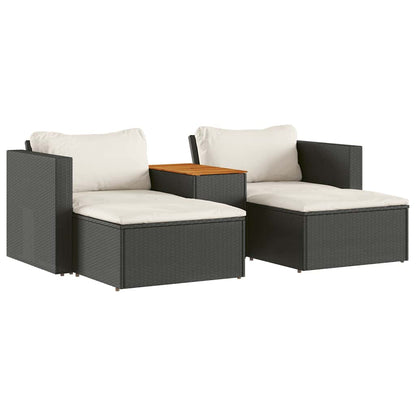 5 Piece Garden Sofa Set With Cushions Poly Rattan Acacia