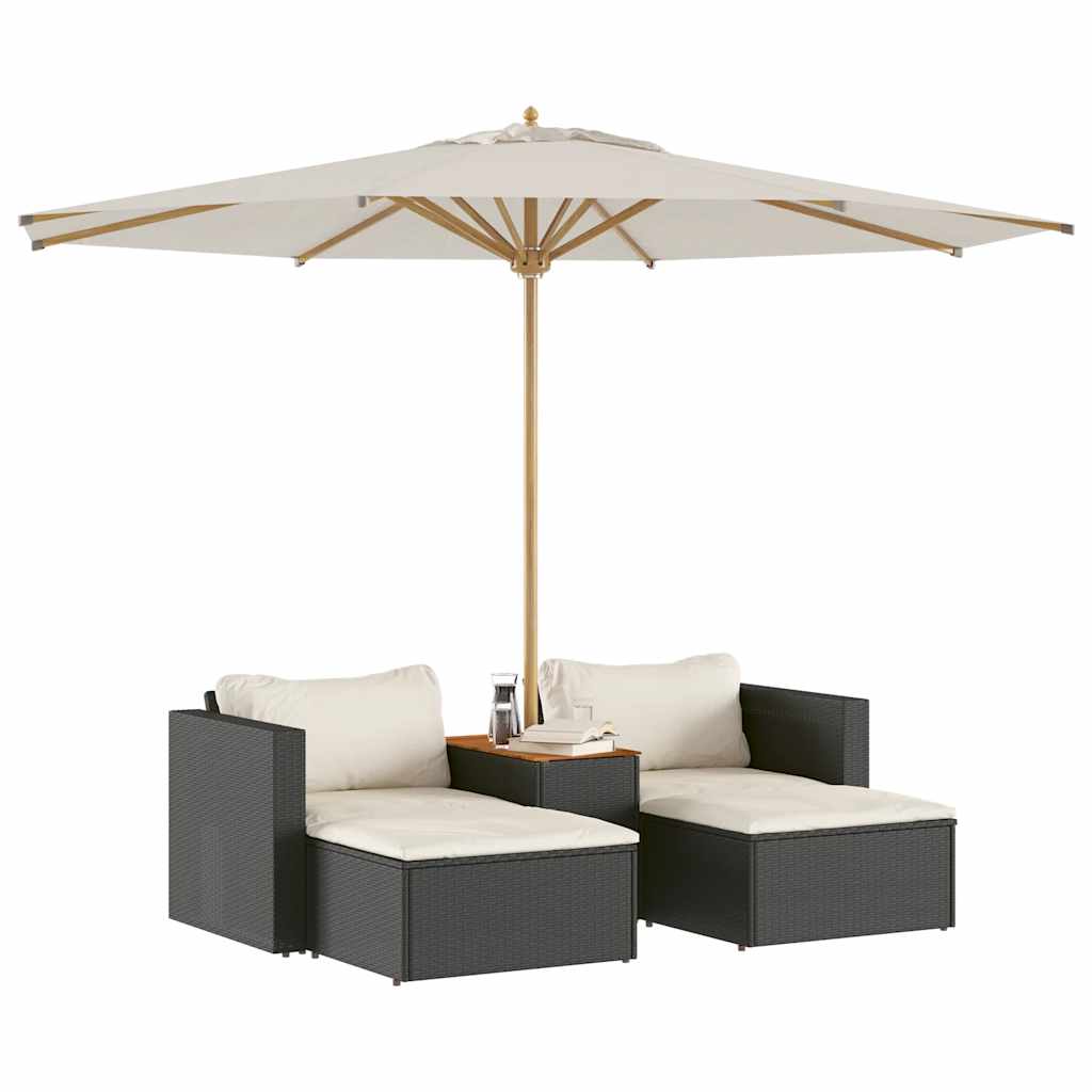 5 Piece Garden Sofa Set With Cushions Poly Rattan Acacia