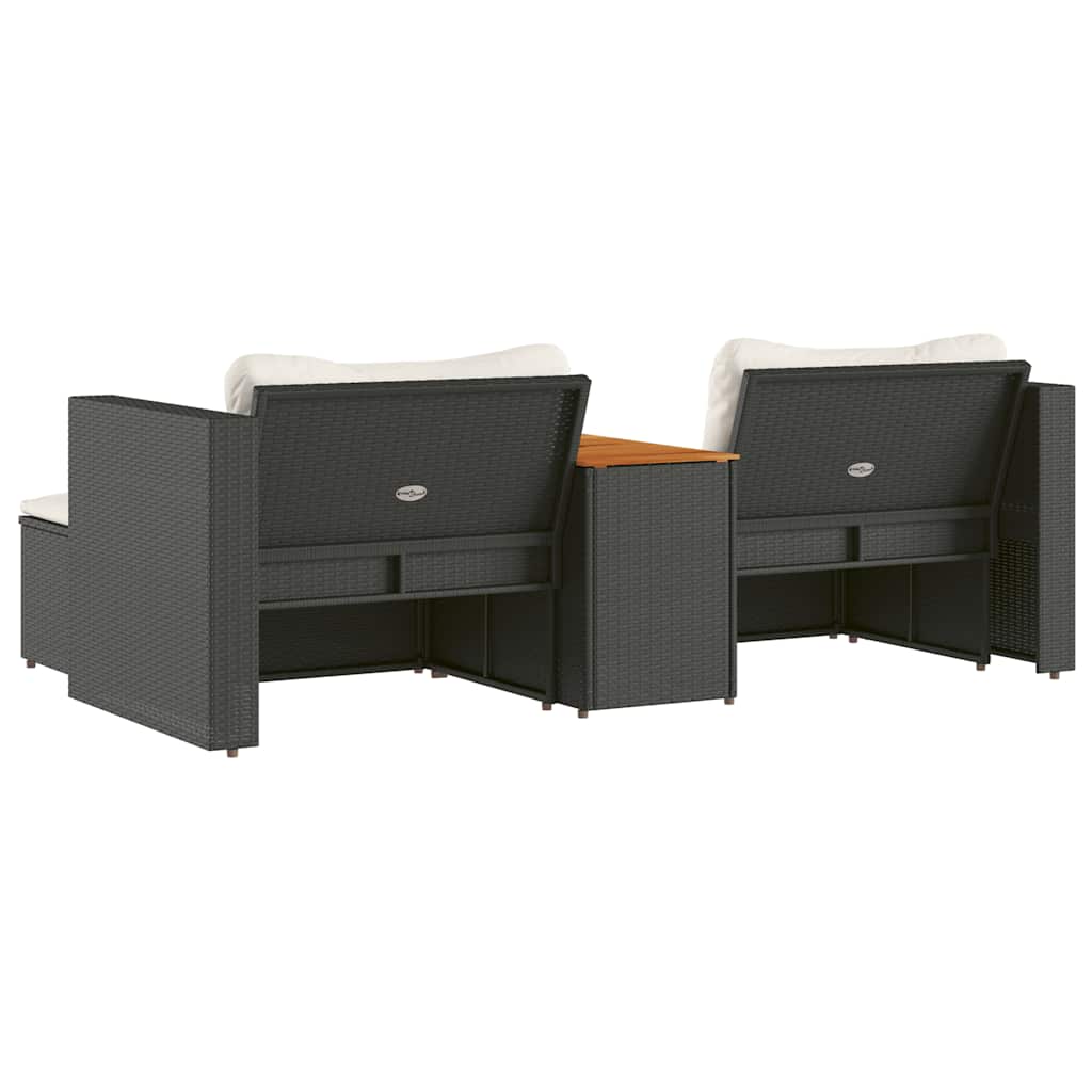 5 Piece Garden Sofa Set With Cushions Poly Rattan Acacia